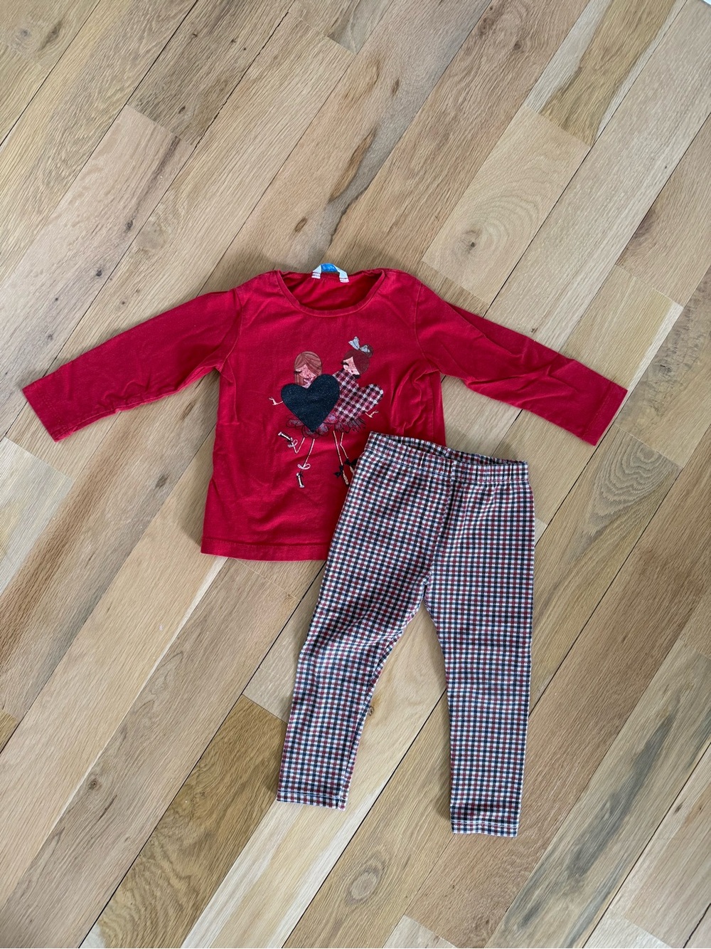 Mayoral Red Girls' Heart Tee & Plaid Leggings Set